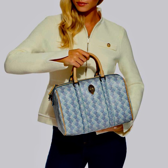 Kurt Geiger Blue and Tan Satchel with Gold Hardware - Picture 2 of 6